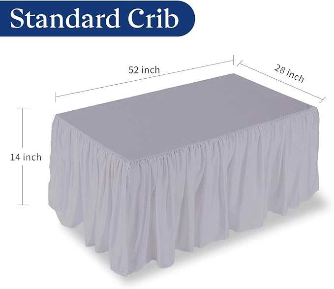 Light Grey Crib Bed Skirt 28" x 52" with 14" Drop - Dust Ruffle Crib Skirt with Split Corners - Soft Nursery Standard Crib Toddler Bedding Skirt for Baby Boys or Girls