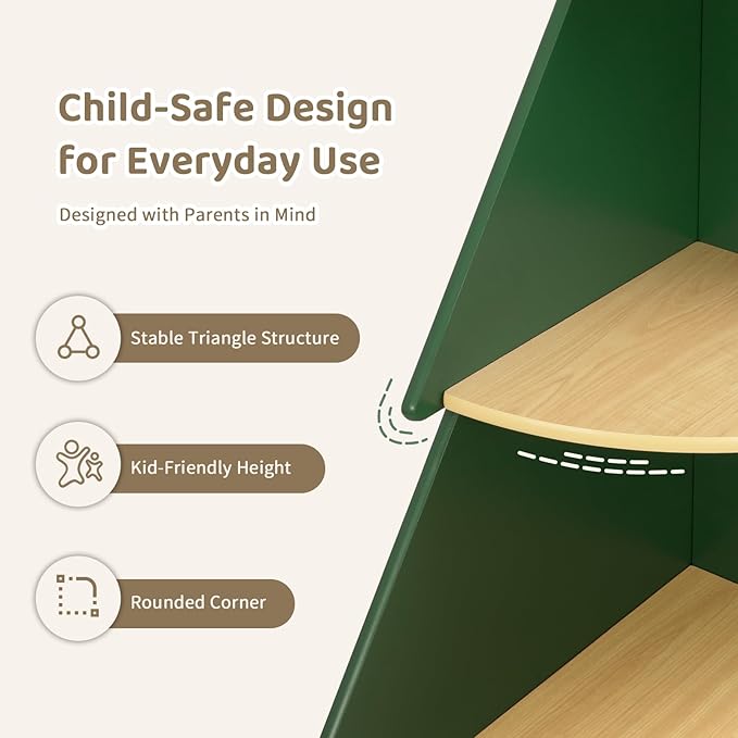 OOOK Kids Book Shelf Tree Bookshelf for Kids, Corner Bookshelf with Storage, Montessori Book Shelf for Classroom, Playroom, Bedroom, Nursery