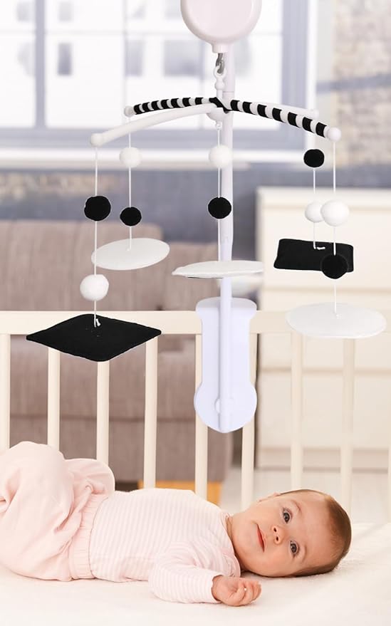 Crib Mobile Arm with Music Box, 28 Inch Baby Mobile Holder for Crib, Mobile Crib Arm, Mobile Hanger, Baby Mobile Motor with 3 Modes, Adjustable Volume, 35 Lullabies