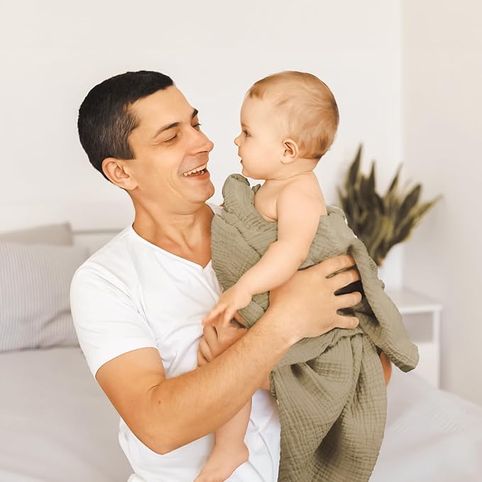lulumoon Muslin Swaddle Blankets for Baby: Cotton & Soft Receiving Blanket for Newborn with Branche Printed- Neutral Gift for Baby Shower 2pack(Olive Branche)