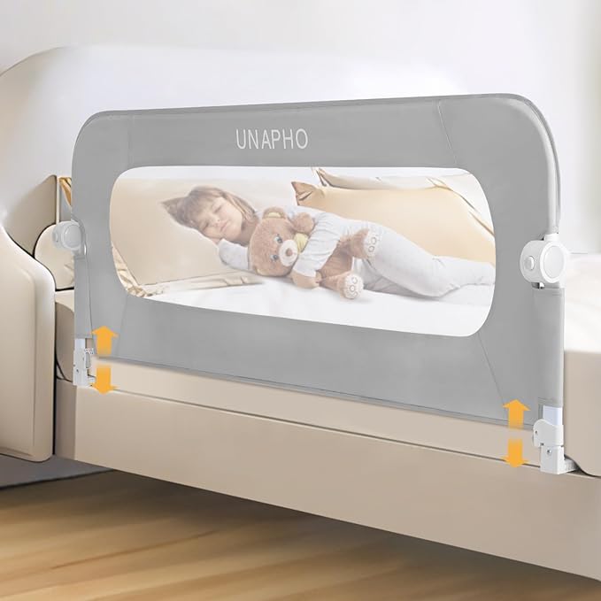 Bed Rail for Toddlers,Swing Down Kids Bed Rails Guard for Twin,Full,Queen,King,Bunk Size Bed,Extral Tall Child Bed Rail Guard with Reinforced Anchor Safety System(Grey, 32inch,1 Side)