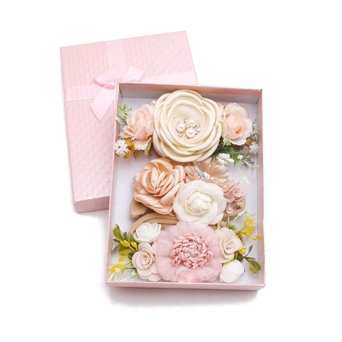 Baby Girl Floral Headbands- 3pcs Nylon Headband Handmade Flower Crown Elastic Hairband Newborn Toddler Hair Accessories Gifts for Girls （1-6 years old）