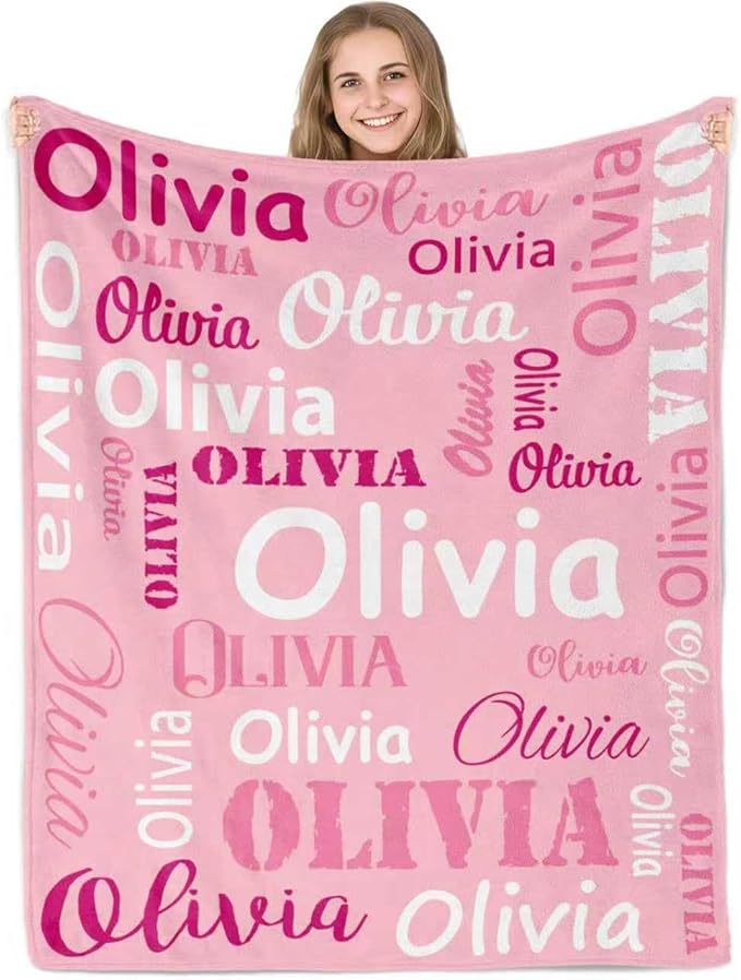 Gudina Custom Blanket with Name, Customized Name Blanket for Kids, Personalized for Women Men