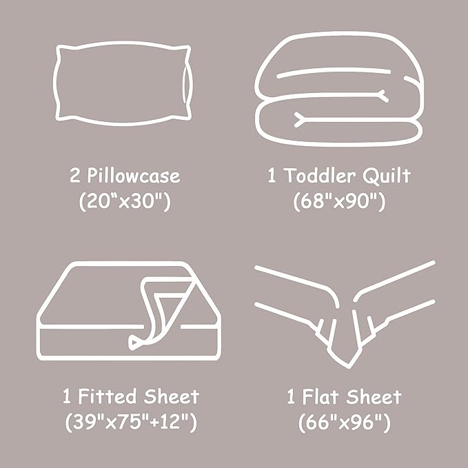FLXXIE 5 Pieces Toddler Bedding Set, Soft and Breathable Microfiber Crib Sheet Set, Includes Quilted Comforter, Flat Top Sheet, Fitted Sheet, Envelope Pillow Case for Boys and Girls, Pink