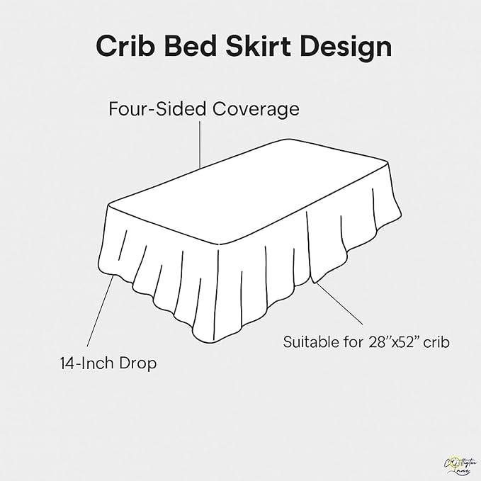Cottington Lane Burgundy Crib Skirt Dust Ruffle, 100% Natural Cotton, Soft, Durable Nursery Crib Toddler Bedding Skirt for Baby Girls or Boys, Fits Standard Cribs 28" x 52" with 14" Drop