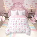 7 Pieces Cherry Bowknot Kid Comforter Set King,Pink Bow Tie Butterfly Knot Princess Bedding Set,Cartoon Bow Patchwork Dreamy Sweet（Comforter+Fitted+Flat Sheet+2 Pillowcases+2 Throw Pillow Covers）