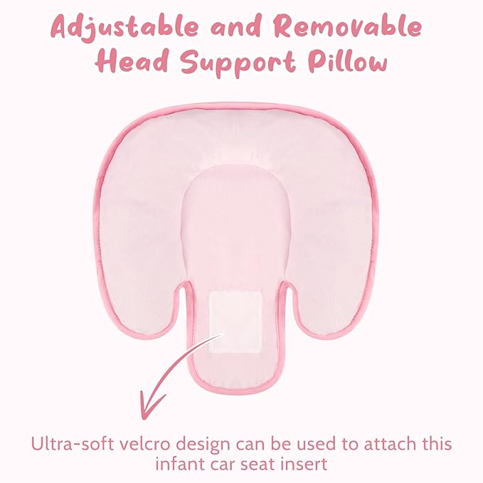 2 in 1 Infant Car Seat Insert Head and Body Support Set, Reversible Newborn Insert for Carseat with 3 Extra Strap Paddings, Soft Stroller Cushion Pillow Insert Girls, Fits for Stroller, Swing, Pink