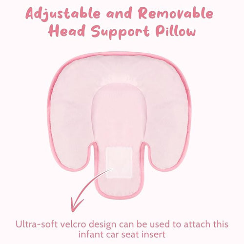 2 in 1 Infant Car Seat Insert Head and Body Support Set, Reversible Newborn Insert for Carseat with 3 Extra Strap Paddings, Soft Stroller Cushion Pillow Insert Girls, Fits for Stroller, Swing, Pink