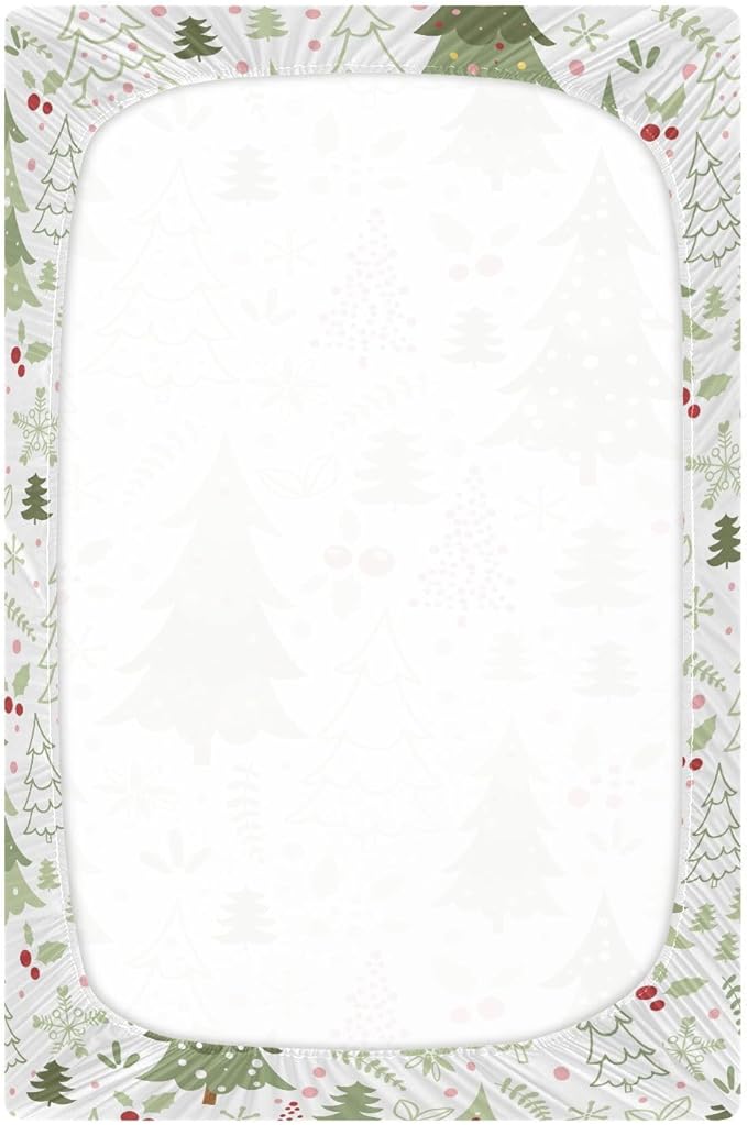 Cartoon Christmas Tree Crib Sheets for Boys Girls Pack N Play Sheet Soft Breathable Mini Crib Sheets 39" x 27"