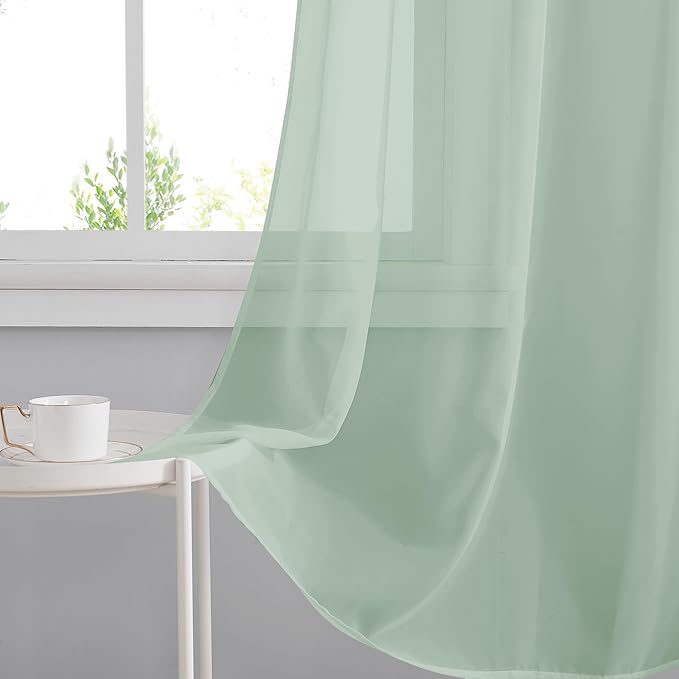 RYB HOME Sheer Curtains 84 Inches Long for Living Room, Light Filtering Grommet Solid Sheer Window Panels, Lightweight Elegant Curtains for Bedroom, Office, Sage Green, W54 x L84, 4 Pieces
