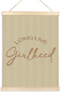 Hiuwevt Girls Nursery Wall Art, Long Live Girlhood Poster Hanger Frame, Retro Preppy Neutral Striped Wall Art Home Decor for Little Girls Toddler Nursery Room Bedroom Playroom, 12x16 Inch