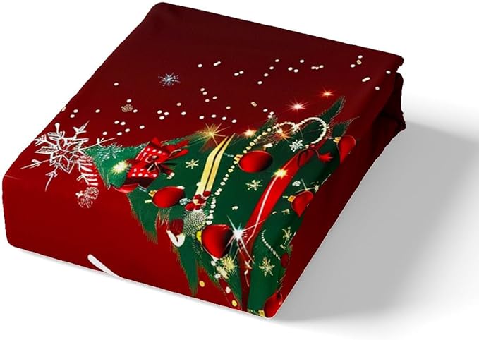 Christmas Tree Duvet Cover Set Full Size Fir Tree Branches and Deer Print Bedding Set 3pcs for Kids Girls New Year Theme Comforter Cover Merry Christmas Red Quilt Cover with 2 Pillowcases,No Comforter