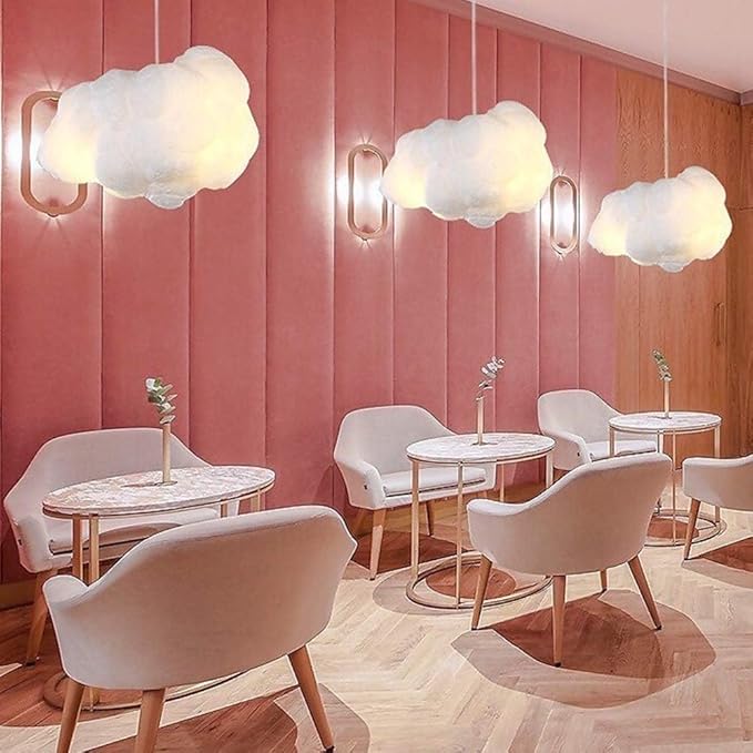 Cloud Chandelier, Modern White Cloud Pendant Light Fixture with 3 LED Bulbs for Bedroom, Nursery, Kids Room, Playroom, Living Room, Dining Room, Farmhouse, Contemporary Style(15.75")