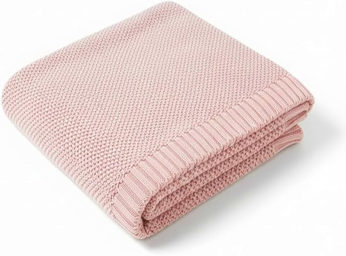 Baby Knit Blanket Soft Cotton Lightweight Newborn Blanket for Crib Stroller Toddler Nursery Shower Gift Cozy Breathable Travel Swaddle Wrap Pink 30 x 30 Inches