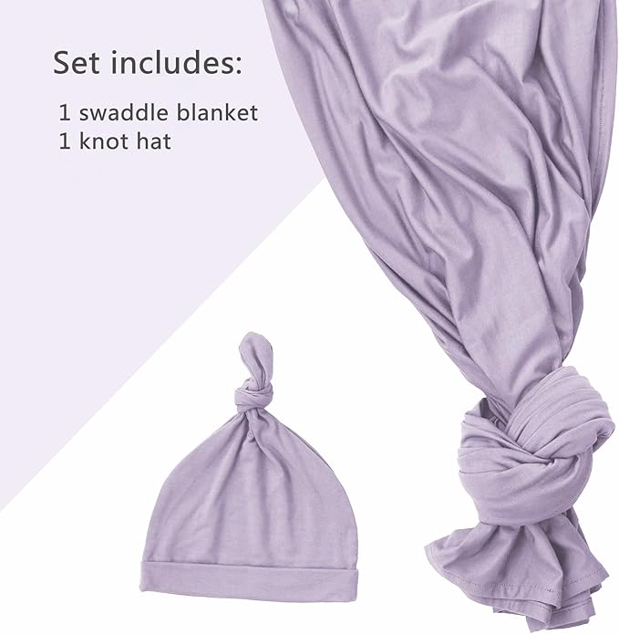 Newborn Swaddle Blanket with Hat Set Baby Swaddle Set Hospital Receiving Blankets for Girls Boys(Mauve)