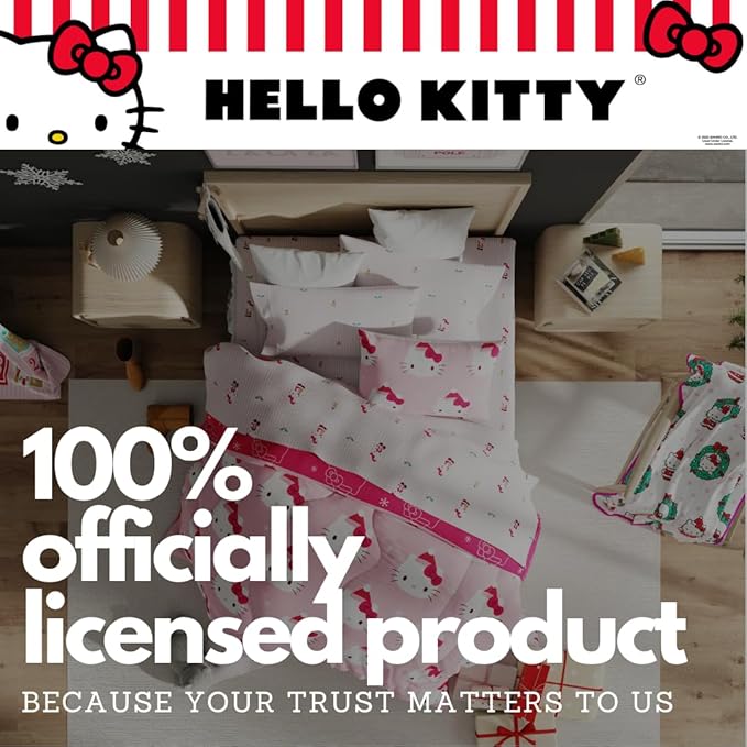 Sanrio Hello Kitty Holiday & Christmas Bedding Soft Comforter and Sheet Set with Sham, 7 Piece Full Size (Officially Licensed Product) by Franco