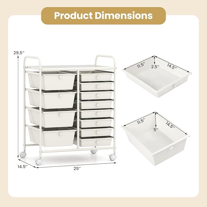 RELAX4LIFE 12-Drawer Rolling Storage Cart - Mobile Utility Drawer Carts with Wheels, Craft Organizers Cart for Classroom Organization and Storage, School, Home, Office