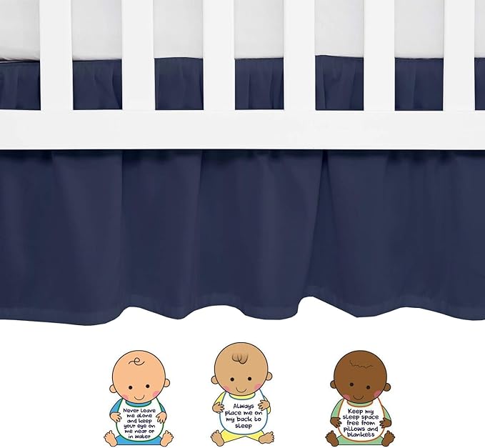 Navy Blue Crib Bed Skirt 28" x 52" with 14" Drop - Dust Ruffle Crib Skirt with Split Corners - Soft Nursery Standard Crib Toddler Bedding Skirt for Baby Boys or Girls