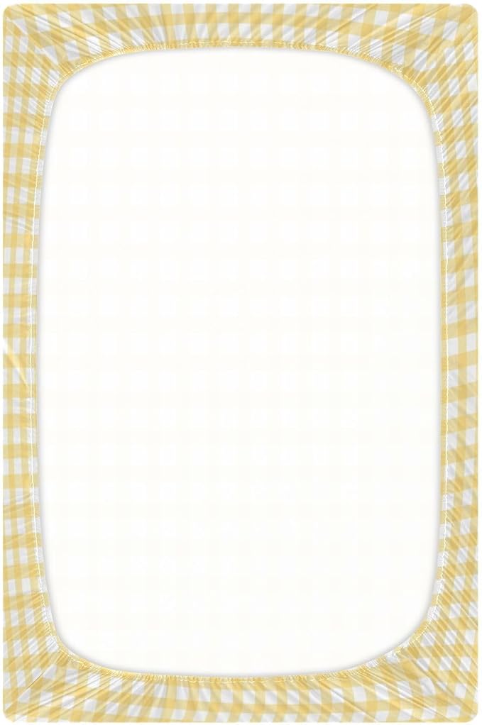 Yellow Gingham Crib Sheets for Boys and Girls, Fitted Baby Crib Sheets Soft and Breathable Mini Crib Sheets 39 X 27 Inches
