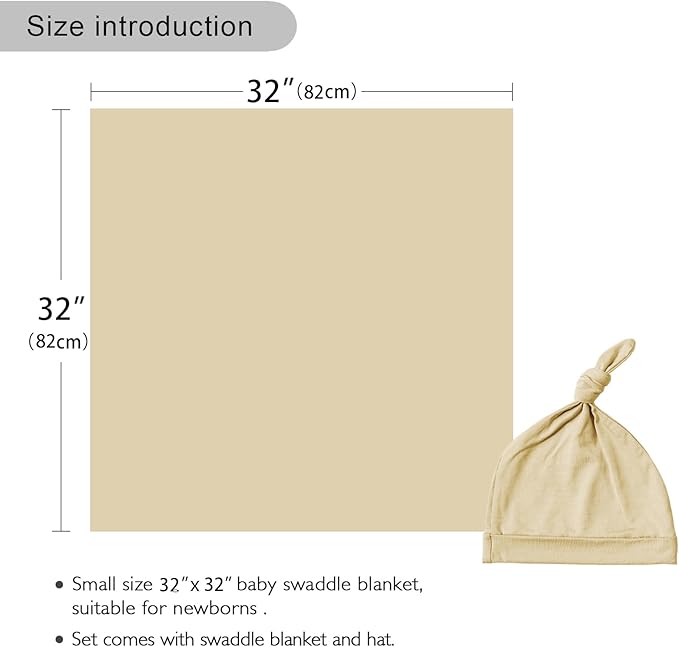 Newborn Swaddle Blanket with Hat Set Baby Swaddle Set Hospital Receiving Blankets for Girls Boys(Khaki)