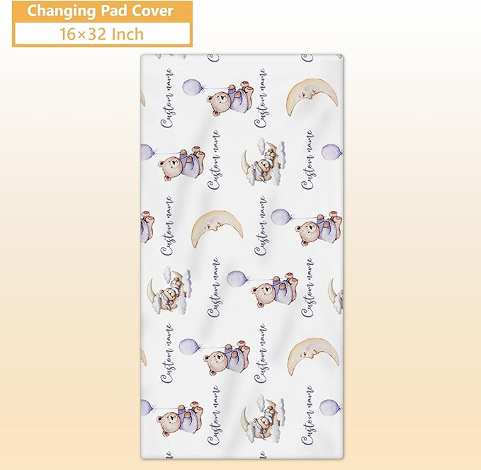 Personalized Crib Bedding Set, 5 Pcs Custom Nursery Bedding Sets with Name, Purple Bear Infant Bedding Set for Baby Girl Boy, Double Layer Baby Crib Set, Babies Toddlers Kids Customized Gifts