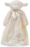 Bearington Baby Lamby Snuggler - 15" White Lamb Plush Lovey for Babies - Soft Stuffed Animal Security Blanket with Satin Bow and Embroidered Eyes - Sweet Baptism Gift Blanket for Boys and Girls