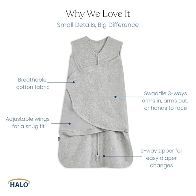 HALO 100% Cotton Sleepsack Swaddle, 3-Way Adjustable Wearable Blanket, TOG 1.5, Multicolor Lions, Tigers, and Bears, Newborn, 0-3 Months