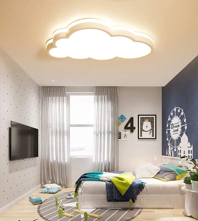LAKIQ Modern Creative Acrylic LED Lights Cloud Shape Children Room Ceiling Light Flush Mount Ceiling Chandelier Lighting Fixture for Kids Bedroom Kindergarten Living Room (Warm Light, 25.5'')