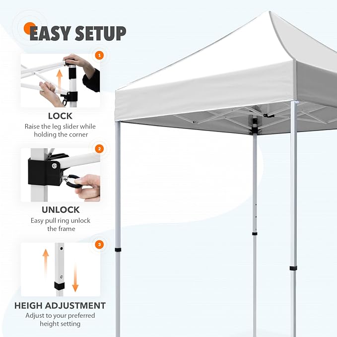 EAGLE PEAK 5x5 Pop Up Canopy Tent Instant Outdoor Canopy Easy Set-up Straight Leg Folding Shelter, White