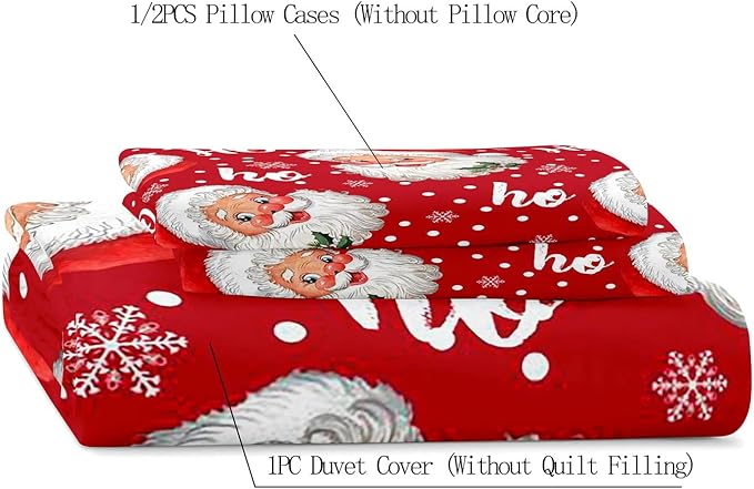 LUVIVIHOME 2PCS Santa Claus Duvet Cover Twin Bedding Sets, Red Duvet Cover, Christmas Bedding, Polka Dot Snowflake Holiday New Year Xmas Gifts Christmas Comforter Bedspread Quilt Cover, 1 Pillow Case