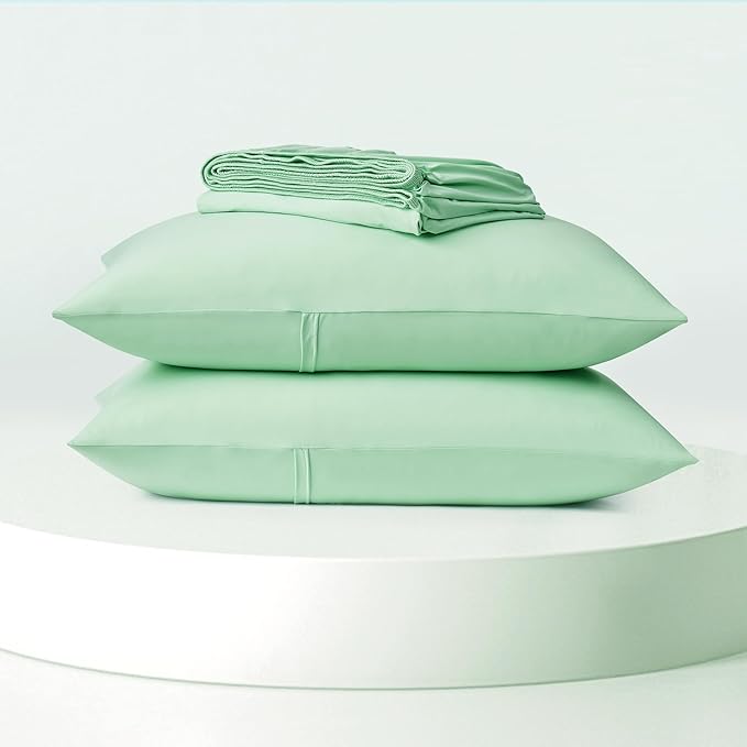 Dream Valley® King Size Sheets Set, Cooling Fitted Sheet with 2 Pillowcase-3 PCS with No Flat Sheet,Q-Max > 0.4 Aerocool, Cooling for Night Sweats, Hot Sleepers,deep Pocket up to 15",Mint Macaron