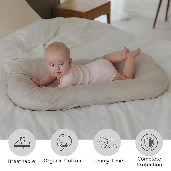 Aila + Aiden Baby Lounger | Organic Cotton Infant Lounger | Adjustable & Portable Floor Lounger | Supervised Use | Soft, Breathable, Washable Cover - Snuggle Collection - (Gray)