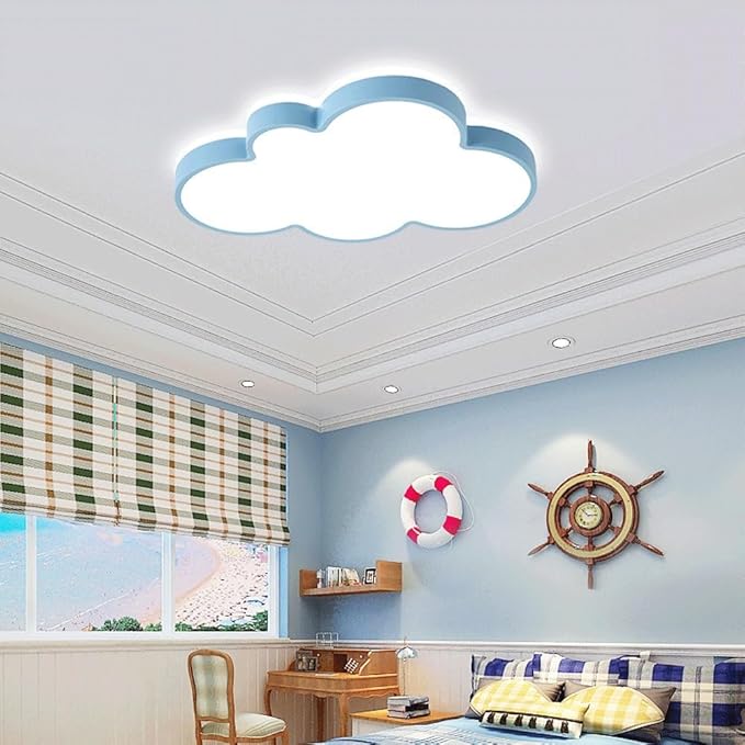 Cute Cloud LED Ceiling Light Fixture, Blue & White Flush Mount Lamp, Modern Eye-Caring Lighting for Kids’ Bedroom, Nursery, Baby Room, Playroom Decor(Blue,68cm)