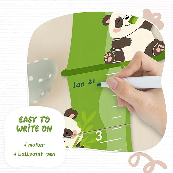 Personalized Name Growth Chart, Bamboo Panda Wooden Height Chart, Thick Height Measuring Board, Kids Height Tracker for Nursery Decor, Baby Boy Girl Measurement Ruler