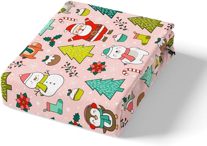 Manfei Christmas Duvet Cover Set Twin Size, Santa Claus Xmas Trees Animals Snowman Bedding Set 2pcs for Kids Girls, New Year Comforter Cover Soft Polyester Quilt Cover with 1 Pillowcase,No Comforter
