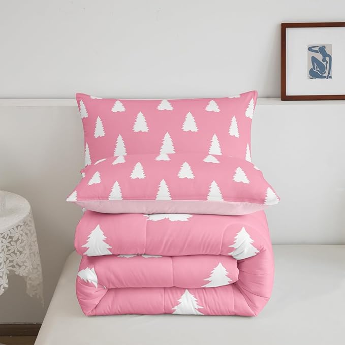 Feelyou Christmas Trees Bedding Set for Kids Boys Girls Toddler Size Holiday Decor Comforter Set Ultra Soft Winter Comforter Xmas Duvet Quilt Bedroom Decor Christmas Decorations Quilt