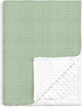 Baby Blankets for Boys Girls, Soft Nursery Minky Blankets with Muslin and Dotted Fleece Back 30x40 inches, Receiving Bed Quilt for Newborn, Infants, Toddlers (Green)