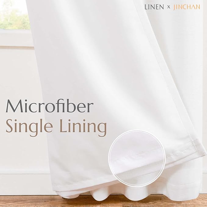 jinchan White Linen Blend Curtains for Living Room 84 Inch Length 2 Panels Curtains for Sliding Glass Doors, 50 Inch Wide Farmhouse Drapes with Rod Pocket Back Tab(50W x 84L, White)