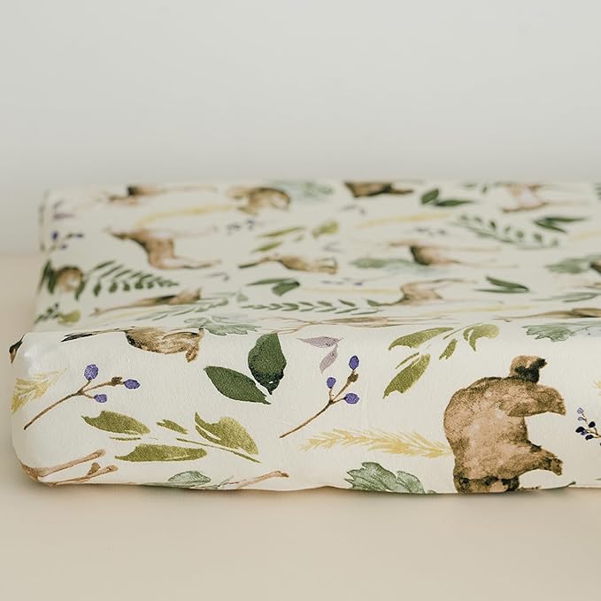 Pobibaby - 2 Pack Premium Changing Pad Cover - Ultra-Soft Cotton Blend, Stylish Woodland Pattern, Safe and Snug for Baby (Wildlife)
