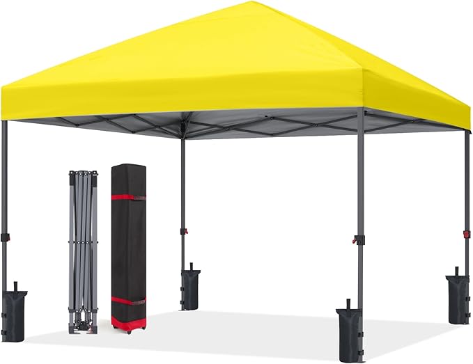 ABCCANOPY Pop Up Canopy - 10x10 Outdoor Patio Portable Canopy Tent Heavy Duty for Backyard and Deck with 4 Sandbags(Yellow, 10x10)