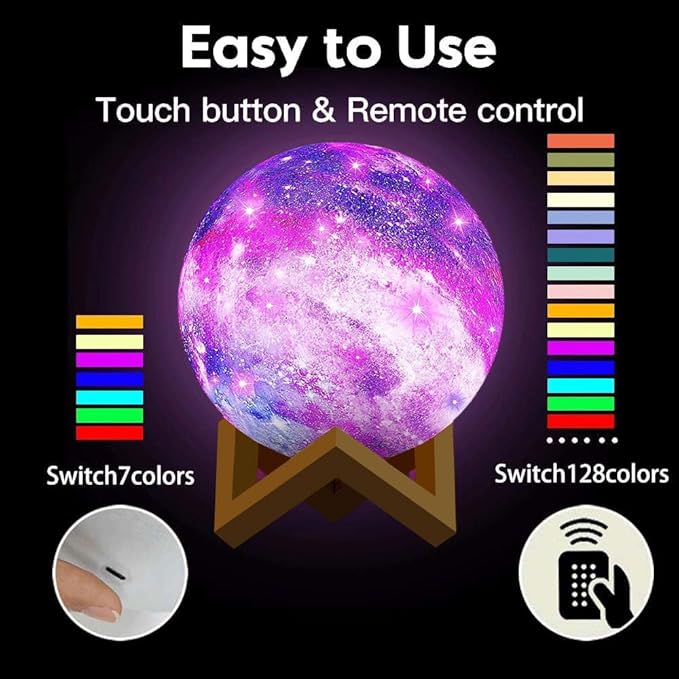 CPLA Galaxy Moon Lamp Upgrade 128 Colors, 3D Night Light Gifts for Girls Boys Kids Women Birthday, Remote and Touch Control, Diameter 5.9 inch