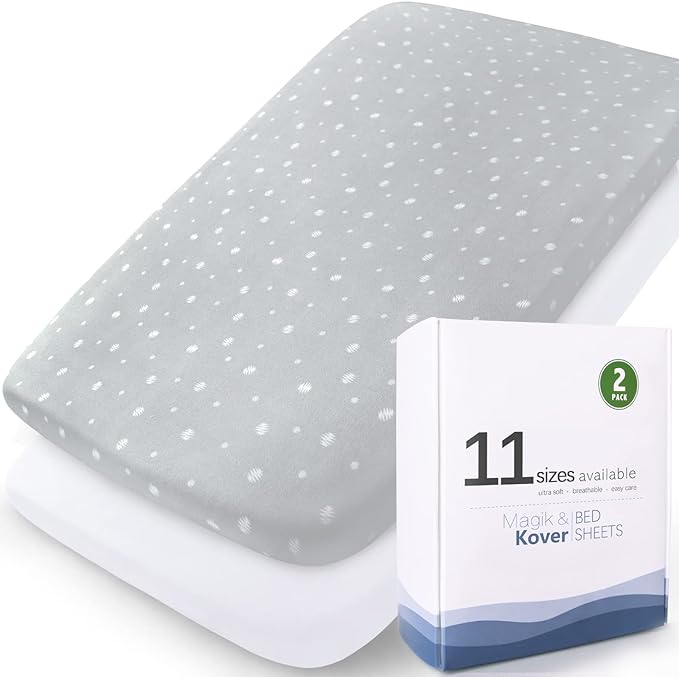 Bassinet Sheets 2 Pack, Compatible with 4moms Breeze Plus Bassinet (not playard), Fit for 23" x 28" Bassinet Mattress Pad, Ultra Soft & Super Stretchy, Baby Boy/Girl, White & Grey Ball
