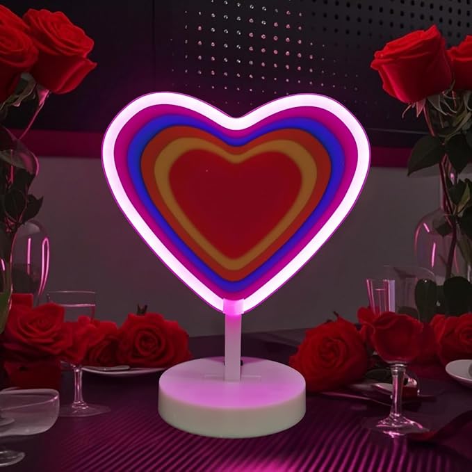 Pink Heart Neon Sign - USB & Battery Powered Button Control Valentine Gift Bedroom Decor Heart Light Up Sign Proposal Decoration Valentine's Day Gift for Her Bedroom Romantic Decor