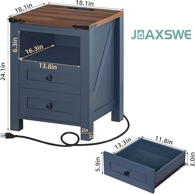 Farmhouse Living Room Sets, Night Stands Set of 2 and 6 Drawers Dresser for Bedroom, 54 Inch Wide Wood Dresser and 18.1" Night Stands with Charging Station for Bedroom, Living Room, Hallway