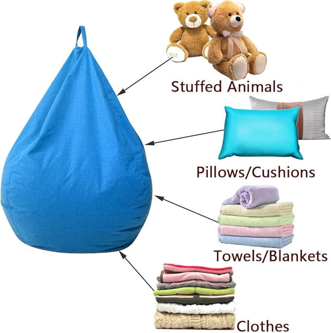 Stuffed Animal Storage Bean Bag Cover (No Filler) Extra Soft Beanbag Seat Chair Covers-Cotton Linen Memory Foam Beanbag Replacement Cover for Adults Children without Filling