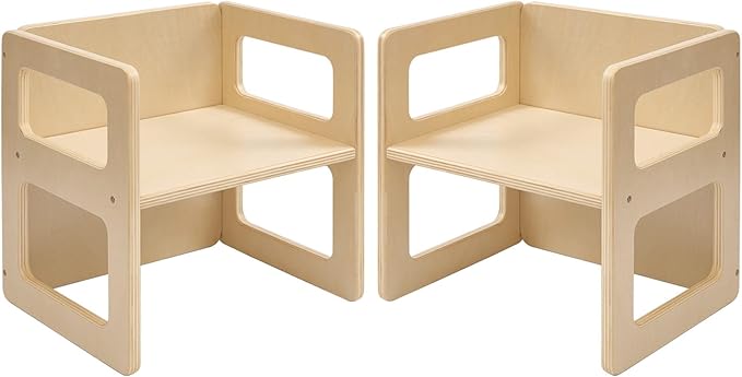 FUNLIO Height Adjustable Montessori Weaning Chair for Age 1-3, Quality Solid Wooden Chair, for Eating/Reading/Playing,Montessori Furniture with CPC Certified - Natural（2pcs）