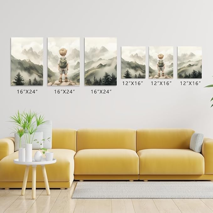 3-Piece Adventure Boy Nursery Wall Art | Mountain & Woodland Canvas Decor for Toddler Room, Adventure Kids Room Nursery Wall Decor, Framed Canvas Set, 12"x16"