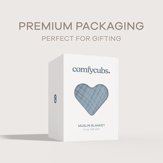 Comfy Cubs Muslin Blanket for Adults King 108" x 90" - 6 Layer Soft, Breathable & Lightweight Muslin Adult Blanket - Machine Washable & Designed in The US Bedding for All Seasons - Pacific Blue