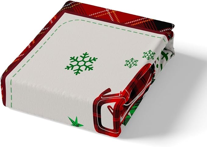 Manfei Xmas Truck Duvet Cover Set Queen Size, Christmas Tree Snowflake Print Bedding Set 3pcs for Kids Boys Girls Bedroom Decor, Red Plaid Print Comforter Cover with 2 Pillowcases,No Comforter