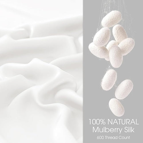 100% Silk Pillow Cases 2 Pack Queen Size Mulberry Silk Pillowcase for Hair and Skin Set of 2 Highest Grade 6A Silk Soft Breathable Cooling with Hidden Zipper, White